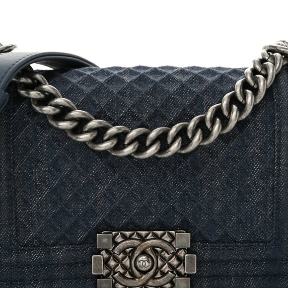 Chanel Denim Embossed Small Boy Flap Blue Shoulder Bag Crossbody - Picture 9 of 9